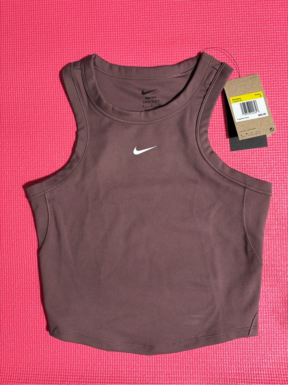 Nike Women's One Fitted Dri-FIT Cropped Tank Top, S, Tattoo (Mauve)/White - Picture 6 of 7